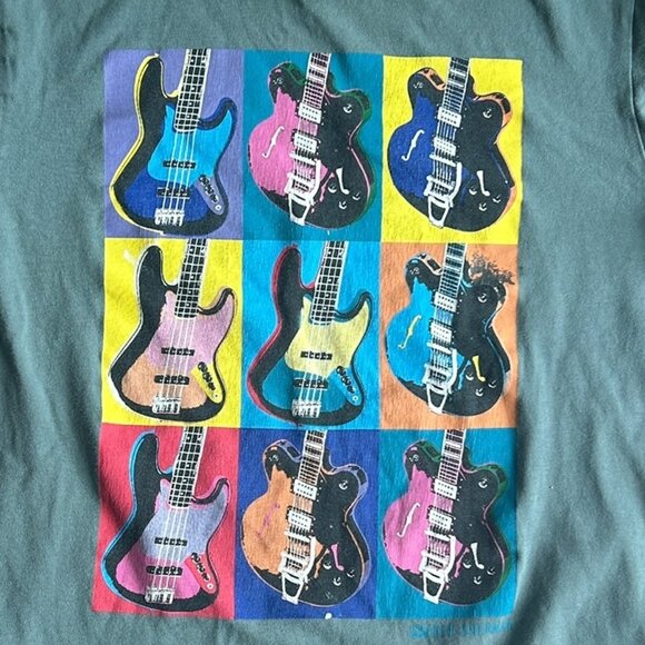 Ben Sherman‎ Andy Warhol Guitar Graphic T-Shirt Sz S Blue Green Faded Tee Neon - Picture 2 of 5